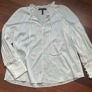 BCBGMAXAZRIA Oversize Mock V Neck Long Sleeve Sheer Blouse Size Small